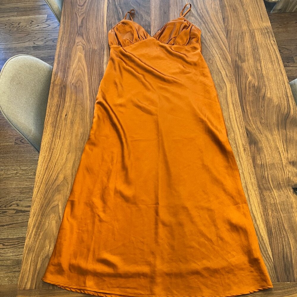 A&F Ruched Satin Slip Midi Dress (Tall length)